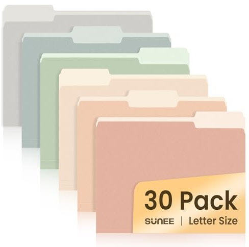SUNEE File Folders, 30 Pack Manilla Folders 8.5 x 11, Colored File Folders Home Office School Supplies for Documents Files Paper,6 Pastel Colors