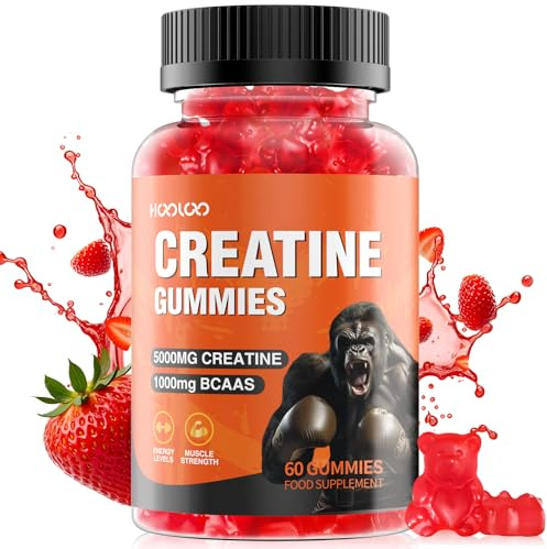 Creatine Gummies 5000mg Creatine Monohydrate with 1000mg BCAAs (1 Month Supply) for Men & Women, Vegan & Sugar-Free, Easy Pre/Post Workout Gym Support for Performance and Muscle Power, 60 Count