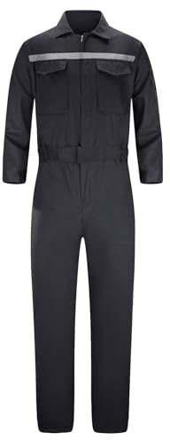 Yukirtiq Hombre Mono de Trabajo Multibolsillos Reflectante Traje de Trabajo Manga Larga Mono Trabajo Mujer Alta visibilidad Ropa de Trabajo para Mecánicos Carpinteros, Negro, N