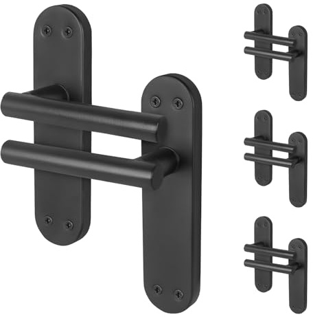 EAI Matt Black Door Handles, 4 Pairs on Backplate - Oliena | 4 Pairs of T-Bar Lever on Backplate Internal Door Handles, Fixings Included
