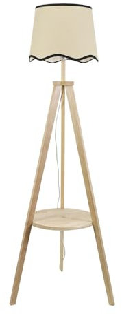 ValueLights | Natural Wood Tripod Floor Lamp with Storage Shelf and Black Trim Scallop Shade Living Room Lounge Light | Floor Lamps, Home Décor & Improvement Essential