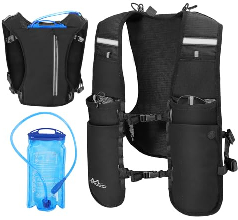 MoKo Running Hydration Vest, Sac à Dos de Course à Pied léger avec vessie d'eau de 1,5L, Sac à Dos de Course à Pied Ajustable et Respirant pour Hommes Femmes avec Poches pour Cyclisme Marathon, Noir