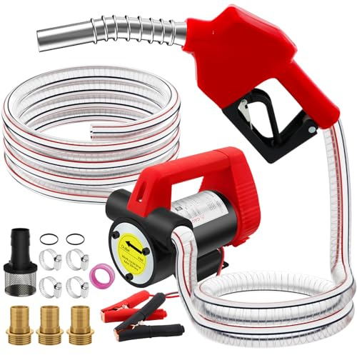 12V 200W Electric Diesel Transfer Pump, 45L/min Fuel Transfer Pumps, Self Priming Fuel Transfer Extractor Pump Kit with Aluminium Manual Nozzle and Hoses
