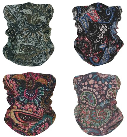 SMEHCF 4 Bandanas Polyvalents pour Femmes Et Hommes Bandeau Cagoule Foulard Visage Demi-Masque Airsoft Paintball Cache-Cou Respirant Lavable Fleurs de cajou colorées Couleurs froides