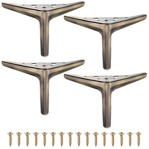sourcing map 4Pcs Metal Furniture Legs, 4.72 Inch (Bronze) | Triangular,Heavy Duty,Furniture Feet,DIY Replacement Dresser Legs for Bed, Table, Cabinet, Sofa Chair