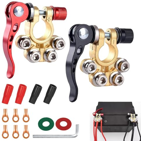 Battery Terminal Connectors, 2pcs 4 Way 12V Quick Release Battery Terminal | Car Battery Terminals Clamps, Positive Negative Car Battery Connectors for Trucks Buses Motorhome Caravan