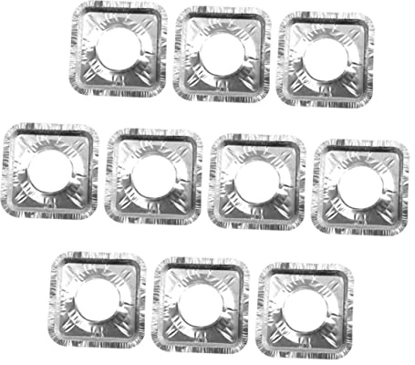 TOPPERFUN Lot De 10 Couvercles De Brûleurs De Cuisinière En Papier D’aluminium Carré, Résistant à La Chaleur L’huile, Pour Cuisinière à Gaz, Protection Facile à Nettoyer Et Réutilisable
