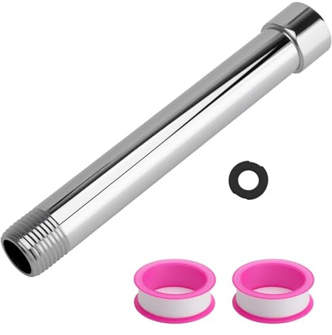 VOSSOT Duschkopf Verlängerungsarm 15cm mit Dichtungsband, Dusche Verlängerungsrohr G1/2 Gewinde Gerader Badezimmer Duschstangen Verlängerung Runde Verchromung Handbrause Extender für Badzubehör