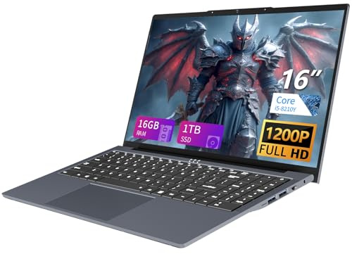 Ordenador Portátil 16 Pulgadas, Core i5-8210Y CPU, Win11 Pro PC Portátil 16GB RAM 512GB SSD, Clavier Rétroéclairé, 1200P FHD Pantalla Laptop, (Mini-HDMI+USB3.0+Type-C+Webcan+WIFI5+5800mah Battery)