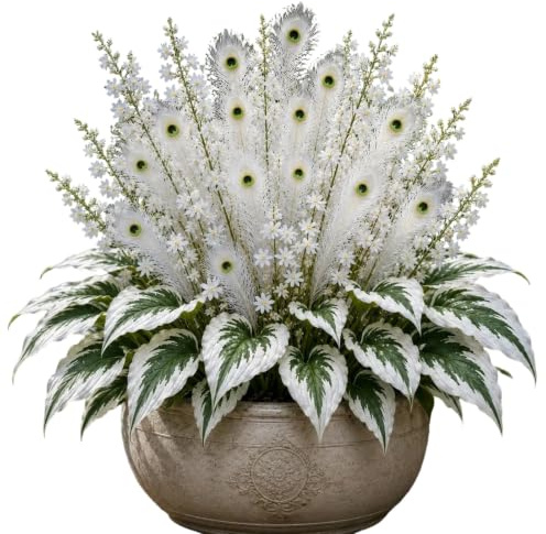 ZhzeYun 3Pcs Peacock Flame Flowers, Faux Hosta Bouquet for Garden