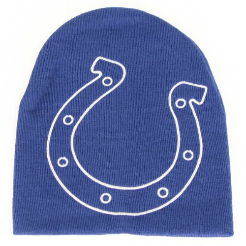 Reebok Hype Oversized Big Logo Skull Cap - NFL Cuffless Knit Beanie Hat, Herren Unisex-Erwachsene Jungen Damen, Indianapolis Colts, Einheitsgröße