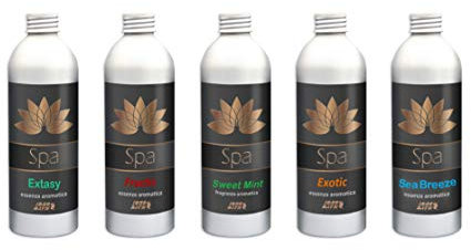 Idro Bath Set Aromatique Concentré Spa 5 pièces X 250 ML + gobelet doseur, Assortiment de senteurs Spa et hydromassage