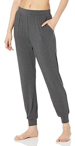 Amazon Essentials Women's Lightweight Knit Jersey Relaxed-Fit Lounge Pants, Jogger Pajama Sleep Wear with Pockets, Charcoal Heather, Large