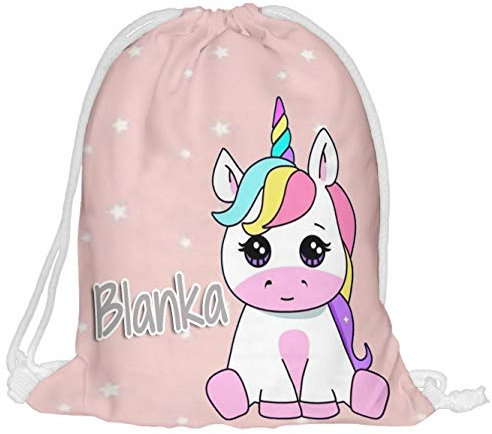 Ferocity Kinder Turnbeutel mit Namen Beutel Fullprint Tasche Gymsac Jutebeutel Print Bag Fitness Einhorn rosa [010]
