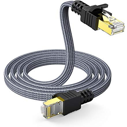 Snowkids Câble Ethernet Cat 7, Cable RJ45 Haut Débit 10Gbps 600MHz Cable Réseau Plat Nylon Câble Internet STP LAN Câble Compatible avec Routeur Modem Switch TV Box PC PS4/PS5 Consoles de Jeux(1m