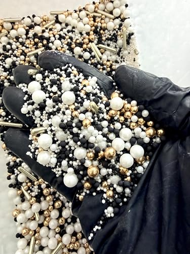 Edible Gold & Black Sprinkles Mix 45g | Metallic Sugar Pearls & Balls | Cake Cupcake & Cookie Decorations | Baby Shower Wedding Birthday Baking Toppings