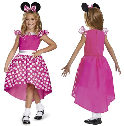 Disney Minnie Mouse Pink Costume for Kids, Official Disney Licensed Costume by Disguise, Includes Minnie Headband, Made of Soft Material, for Ages 3-4 and 4-6 years