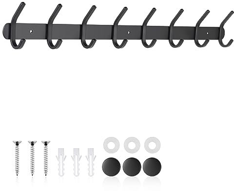 ERWEY Garderobenhaken Edelstahl, Kleiderhaken Wand mit 8 Haken, Metall Garderobenleiste Schlüsselhaken zum Aufhängen von Hut, Mantel, Handtuch und Geldbörse,Schwarz