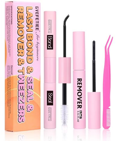 Lash Bond and Seal Kit with Lash Remover Tweezers Eyelash Glue For Eyelash Bond Cluster Lashes Glue Lash Bond and Seal Waterproof 72H Strong Hold Individual Lashes Glue by GVEFETIEE