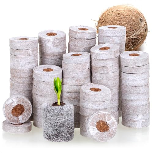 com-four® 100x compresse rigonfianti di Cocco con Rete - Supporto per la Coltivazione di Semi di Piante - Dischi di Cocco biodegradabili - Aiuto alla Coltivazione in Fibra di Cocco