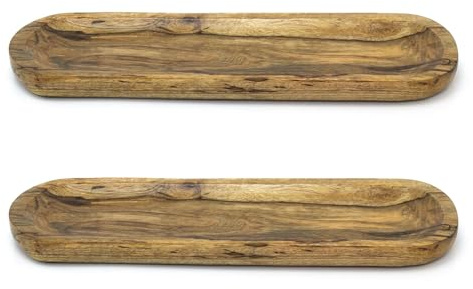 Carousel Home Set of 2 Mango Wood Serving Dishes Plates Platters Oval Dishes | Hand Crafted Rectangle Serving Platters Graze Boards Snack Boards | Sharing Platters Food Boards For Appetisers - 38cm