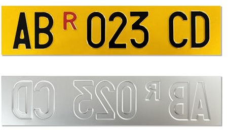 La Vera Targa Ripetitrice Rifrangente Gialla in Alluminio Battuta Conforme alla Versione 2025, Caratteri in Rilievo Battuti, Personalizzabile Rimorchi, Carrelli Appendice, Roulotte e Veicoli Agricoli