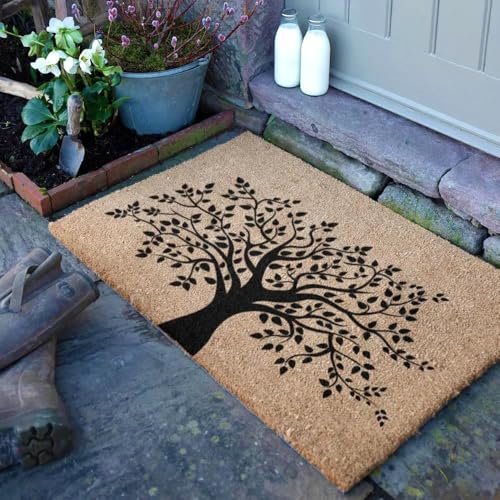 Artsy Mats - Country Large Tree Of Life Coir Door Mat - Made from Tufted Coconut Fibre - Non-Slip Natural Rubber Backed Door Mats Indoor - Decorative Outdoor Mats, (90x60cm)