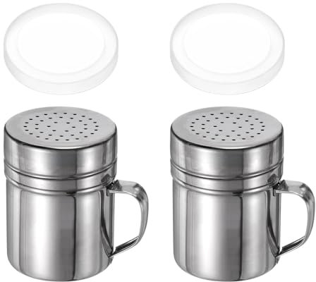 QUARKZMAN 2Pcs Saupoudreuses à Sel de 10 Onces en Acier Inoxydable avec Poignée et Couvercle pour Sel, Sucre, Farine