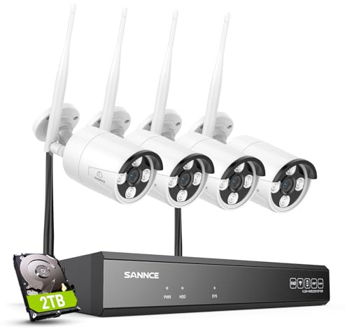 SANNCE 16CH Wireless CCTV Security Camera System, 4K Outdoor Home Wifi Surveillance Cameras with 8MP wireless IPC access NVR Recorder 16 Channels (4 Cameras + NVR + 2TB HDD)