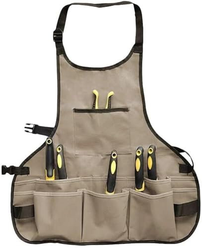 Arbeitsschürze, Holzbearbeitungs-, Tischler-, Arbeiter-Werkzeugschürzen, 1 Stück, Khaki, 60 x 64 cm, Garten-Utility-Canvas, strapazierfähig, Schutzgurte mit gekreuzten Rückengurten, verstellbar, Gärtn