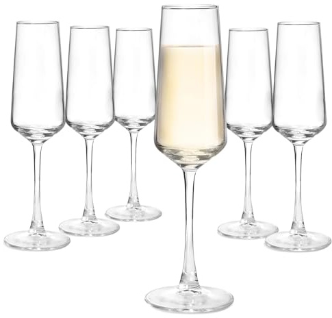 CHLJAR 6 Stück Sektgläser 240ml, handgeblasen & bleifrei – für Hausgebrauch, Hochzeiten & Partys, perfekt für Jubiläen, Weihnachten & Geburtstage