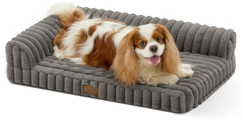 COZY KISS Cuccia Ortopedico Cane Interno Di Taglia Media, Letto In Pelo Sintetico Lavabile Per Cani Di Piccola E Gatti, Divano Antiscivolo, Impermeabile, Morbido, Caldo, L, 76x51x15cm, Grigio