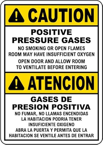 Metal Tin Sign Bilingual Caution Positive Pressure Gases Safety Medical Equipment Oxygen Bathroom Signs Novelty Metal Signs Vintage Wall Poster For Kitchen Cafe Restaurant M