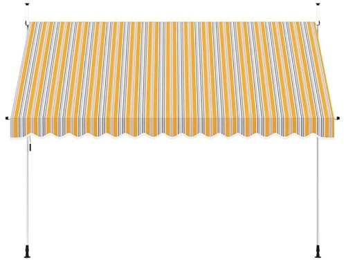 Einziehbare Markise Handbetrieben 350 cm - Gelb/Blau Gestreift für Garten & Terrasse - Textilgewebe mit PU-Beschichtung & Stahlrahmen - Wetterbeständig & Einfach zu Bedienen