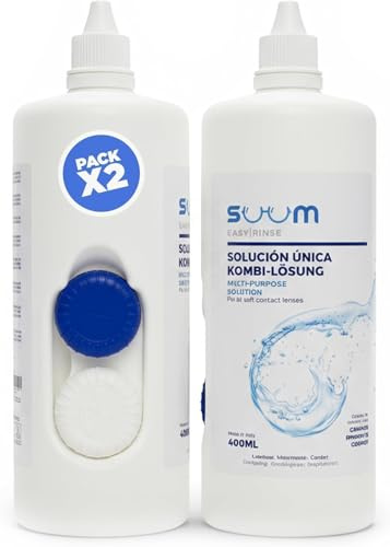SUUM co. Liquide Multi-Usage pour Lentilles Souples, Lot de 2 - Solution pour Lentilles de Contact 2x 400 ml avec Désinfection Avancée - Hydratation Prolongée des Lentilles - Nettoyage en Profondeur