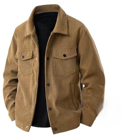 Generisk vintage-manchesterjacka för män med fleecefoder varma vinterjeans med för män, smalt skuren truckercowboy denimkappa, kaffe, 3XL