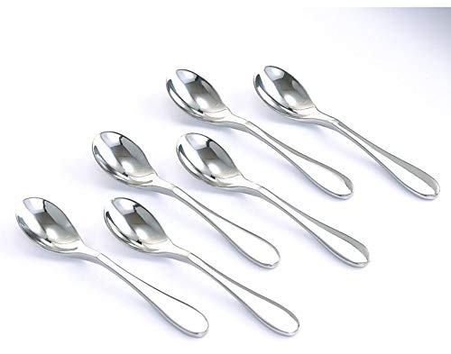 Knork Stainless Steel Demitasse Spoon (Set of 6), Shiny Gloss Silver, Tiny Coffee-Appetizer Specialty Spoons