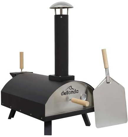 Dellonda Portable Wood-Fired 14 Pizza Oven and Smoking Oven, Black - DG10