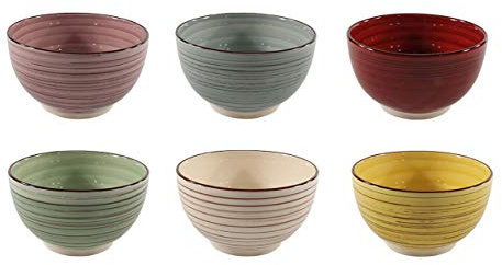 Spetebo Müslischale Rimini mit 600ml Volumen - 6er Set / 14x8 cm - farbige Porzellan Salatschüssel Müslischüssel Dessertschale Obstschale Schale Schüssel