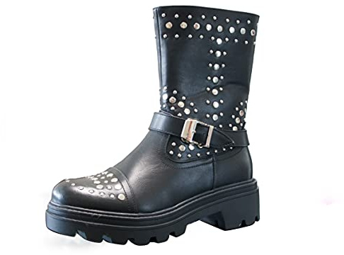 IVACHY Women Boots Chunky Block Heels Studded Zip Comfort Ladies Winter Shoes Size UK 3-12