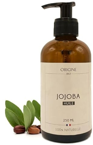 Origine Bio - Huile De Jojoba 250 Ml - Pressée à Froid 100% Pure et Naturelle Cheveux Peau Visage Corps Barbe - Marque Française - Bouteille en Verre Corps Visage Massage Jojoba oil