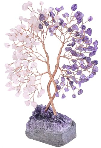 Nupuyai Amethyst&Rosenquarz Edelstein Baum Amethyst Basis Glücksbaum Deko | Heilstein Kristall Baum, Amethyst Druse Stein Basis, Feng Shui Geldbaum, Liebesbaum Wohn Deko, Hochzeit Geschenk