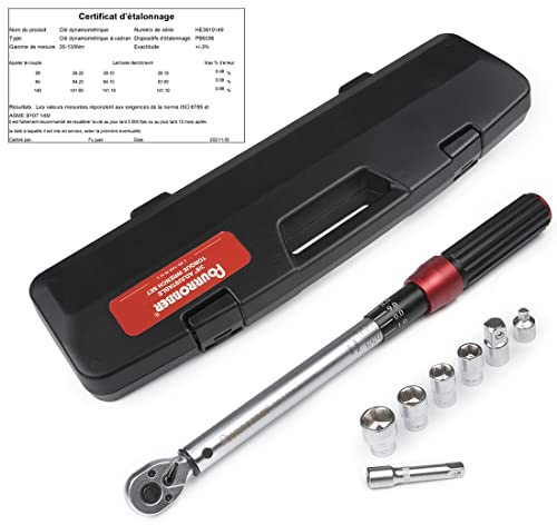FOURROBBER Clé dynamométrique 3/8,20-140 Nm Clé à Cliquet 90 dents,avec adaptateur 1/4 1/2 et tige d'extension, précision±3% pour vélo et voiture