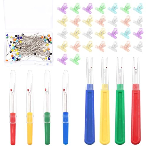 Swpeet 538Pcs Sewing Seam Rippers Set, Including 8Pcs 4 Colors Sewing Seam Rippers, 30Pcs Colorful Sewing Quilting Clips 500Pcs Multicolor Glass Ball Sewing Pins for Sewing Crafting Embroidery