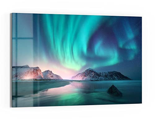DEQORI Glas-Magnettafel | 90x60 cm groß | Motiv Das Nordlicht der Lofoten | Memo-Board aus Glas | Magnetboard inkl. Magnete, Stift & Tuch für Küche & Büro | Tafel magnetisch & beschreibbar