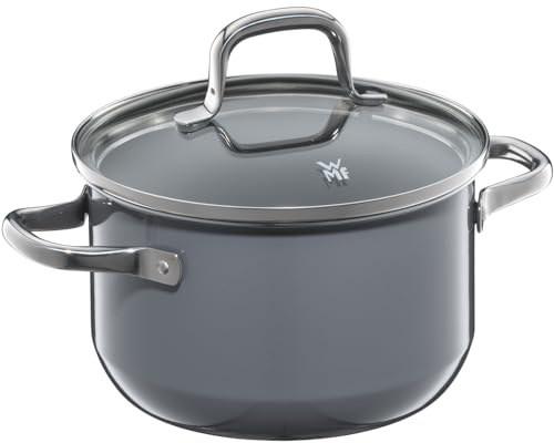 WMF Fusiontec Essential - Pentola piccola da 16 cm, coperchio in vetro, per carne a induzione, 2 l, piccola pentola in ceramica high-tech, antigraffio, non rivestita, colore: grigio, made in Germany