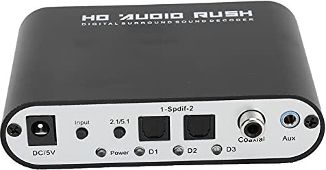 Syrisora Convertisseur Audio Numérique, Convertisseur Dolby DTS 5,1 Canaux AC - 3 Décodeur Audio Numérique Optique Coaxial vers Audio Analogique pour la Maison/Salle de (Hôte + USB +