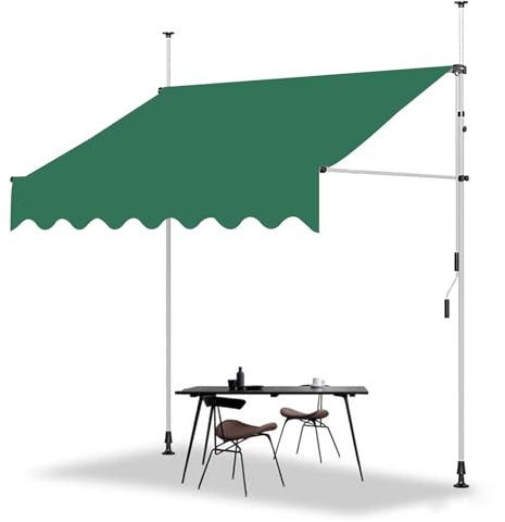 LXRHLIKG Klemmmarkise, Klemm Markise für Terrasse mit Manueller Kurbel, PU-Beschichtetem Polyestergewebe und Stahlrahmen für Terrasse, Balkon, Hof (Color : Green-White, Size : 98/250cm)