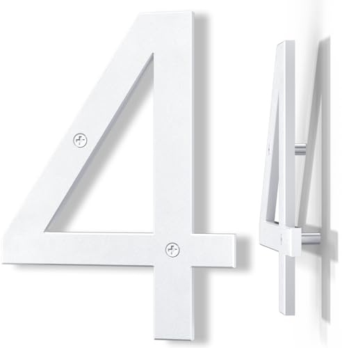 Yafimea Husnummer 20 cm vitt, Stor siffra för utomhusbruk med svävande 3D-effekt, modern design i väderbeständig ABS-plast, skruvmontering (4)