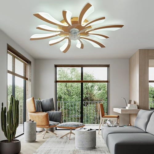 Luyaim 78CM Ceiling Fans with Lights and Remote Chandelier Fan Lights Ceiling for Bedroom Reversible DC Motor Winter and Summer Function with Light Memory Function 6 Speed Dimmable Ceiling Fan-Gold